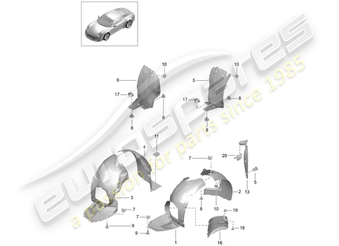 porsche 2014 (991-1 r/gt3/rs) wheel housing liner trims part diagram