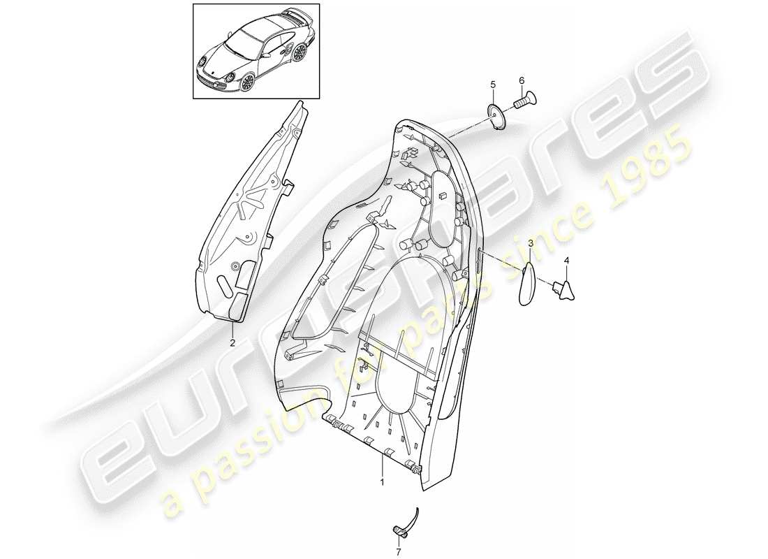 porsche 2012 (997-2 turbo / gt2 rs) backrest shell parts diagram