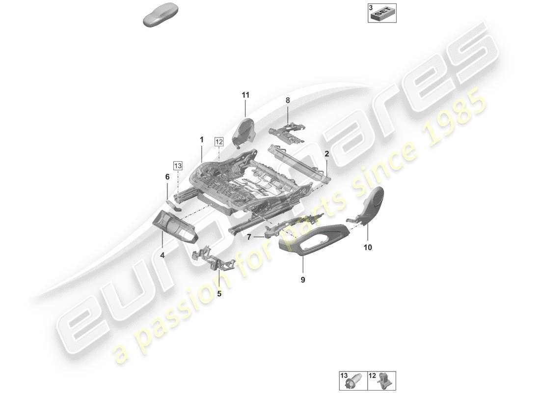 porsche 2020 (992-1) seat frame accessories sundry parts diagram