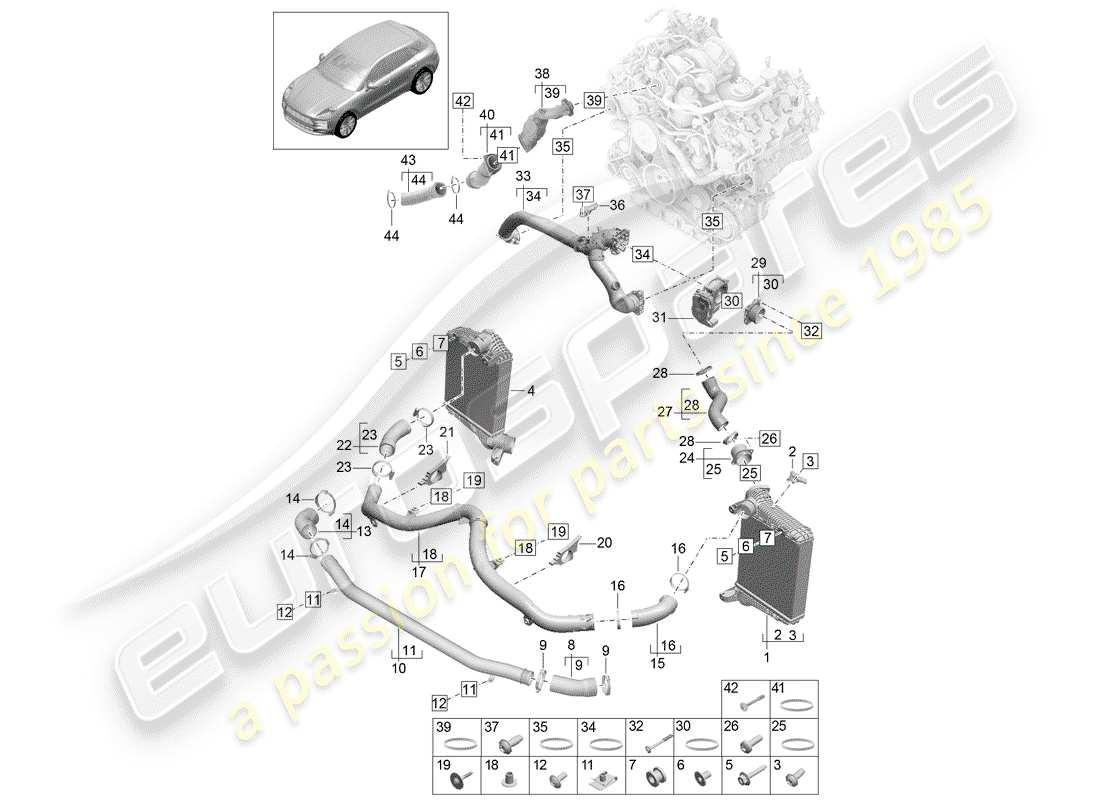 porsche 2020 (macan) charge air cooler pressure pipe throttle valve adapter parts diagram