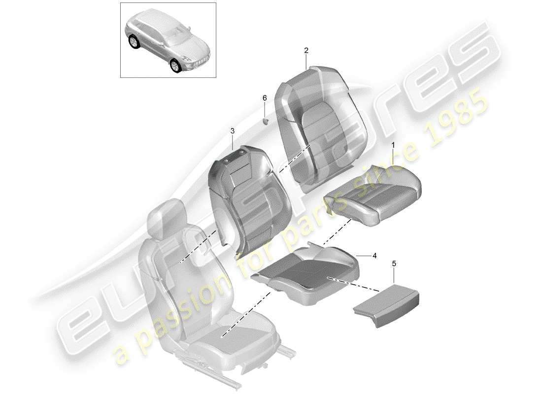 porsche 2014 (macan) backrest cover seat cover foam part parts diagram