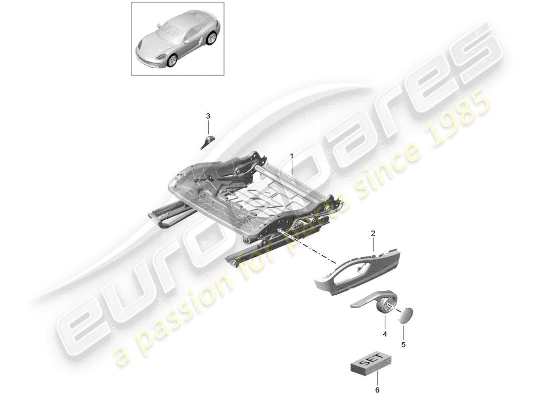 porsche 2017 (718 cayman) seat frame sports seat plus accessories repair set seat occupied recognition trim for switch part diagram