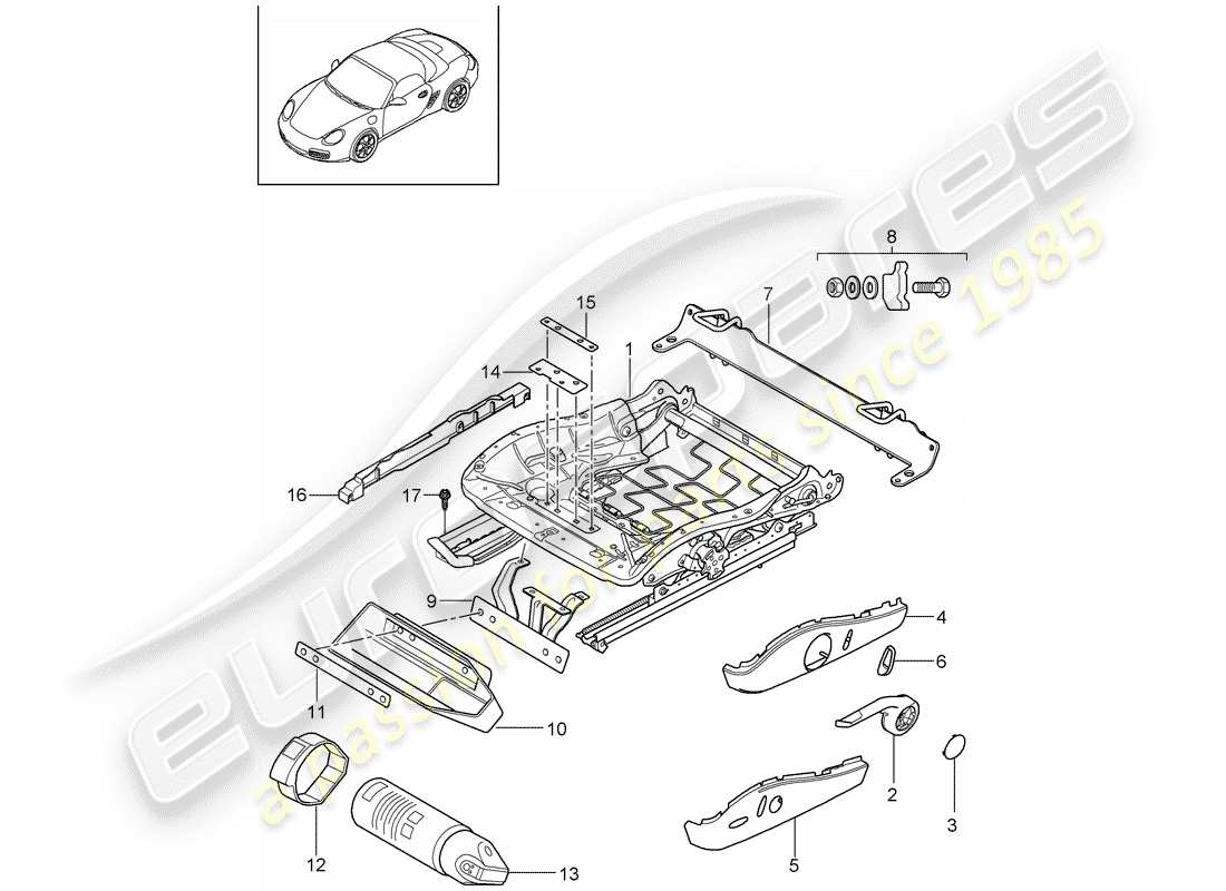 porsche 2012 (987 boxster) seat frame sports seat parts diagram