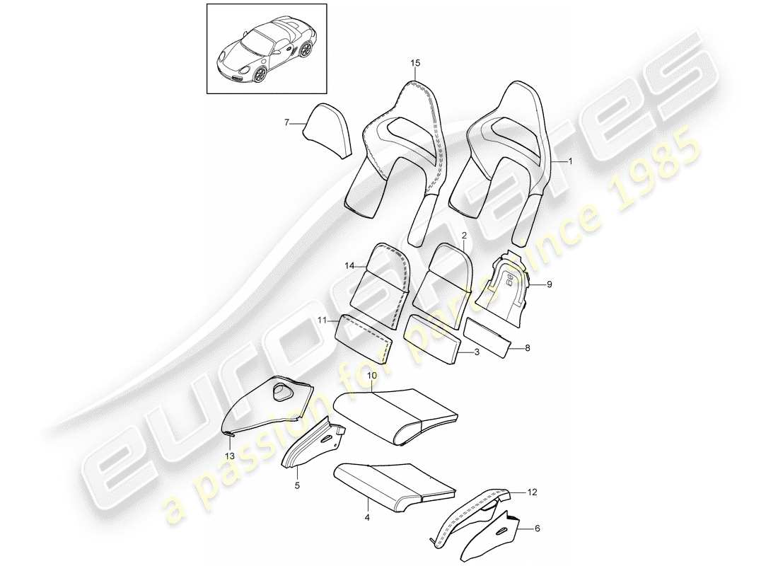 porsche 2009 (987 boxster) foam part seat and backrest cover seat and backrest surface bucket seat folding d - mj 2009>> parts diagram
