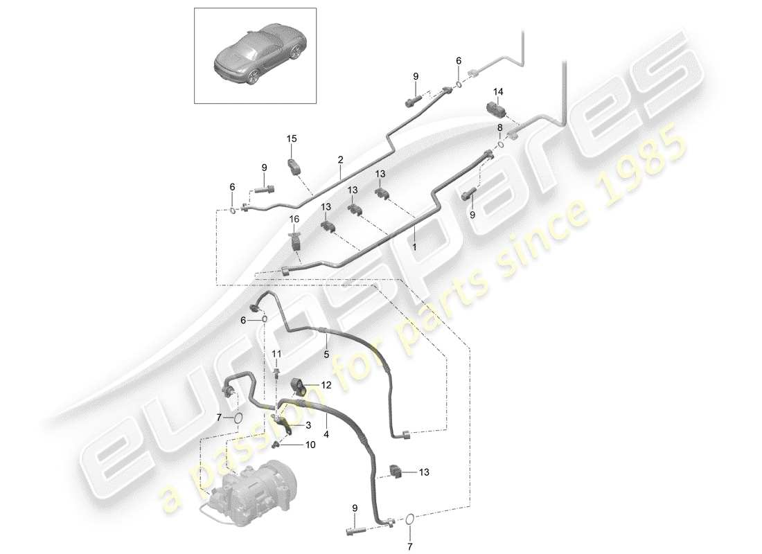 porsche 2014 (981 boxster) refrigerant circuit underbody and rear end parts diagram