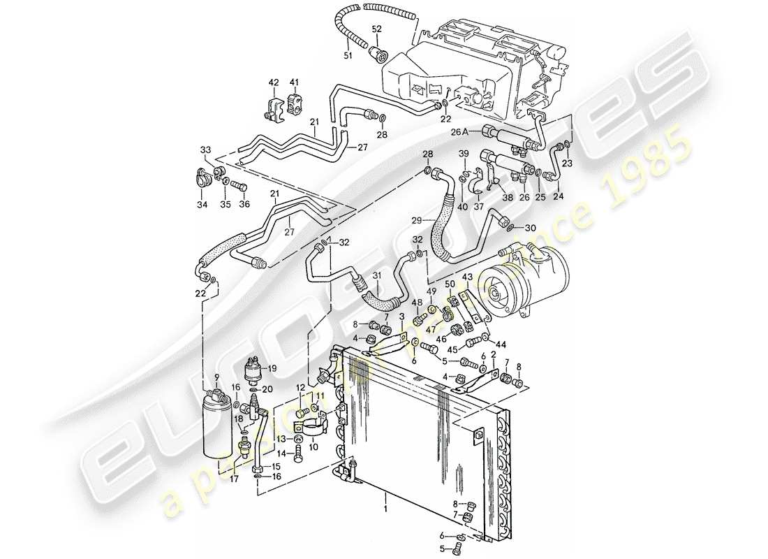 porsche 1987 (928) air conditioner - lines - auxiliary units parts diagram