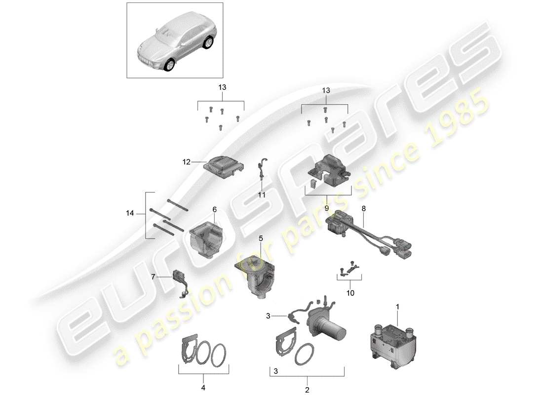 porsche 2018 (macan) auxiliary heater heater unit repair set part diagram