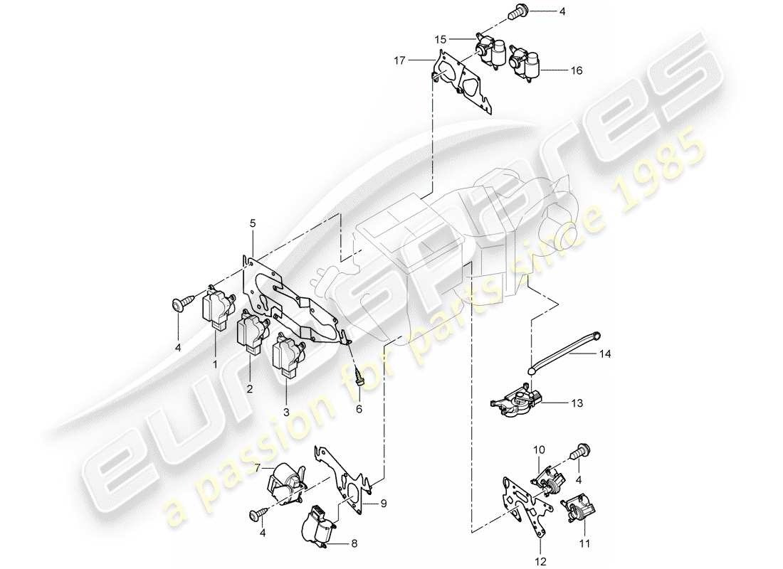 porsche 2003 (cayenne e1 9pa) servomotor lhd air distribution housing front parts diagram