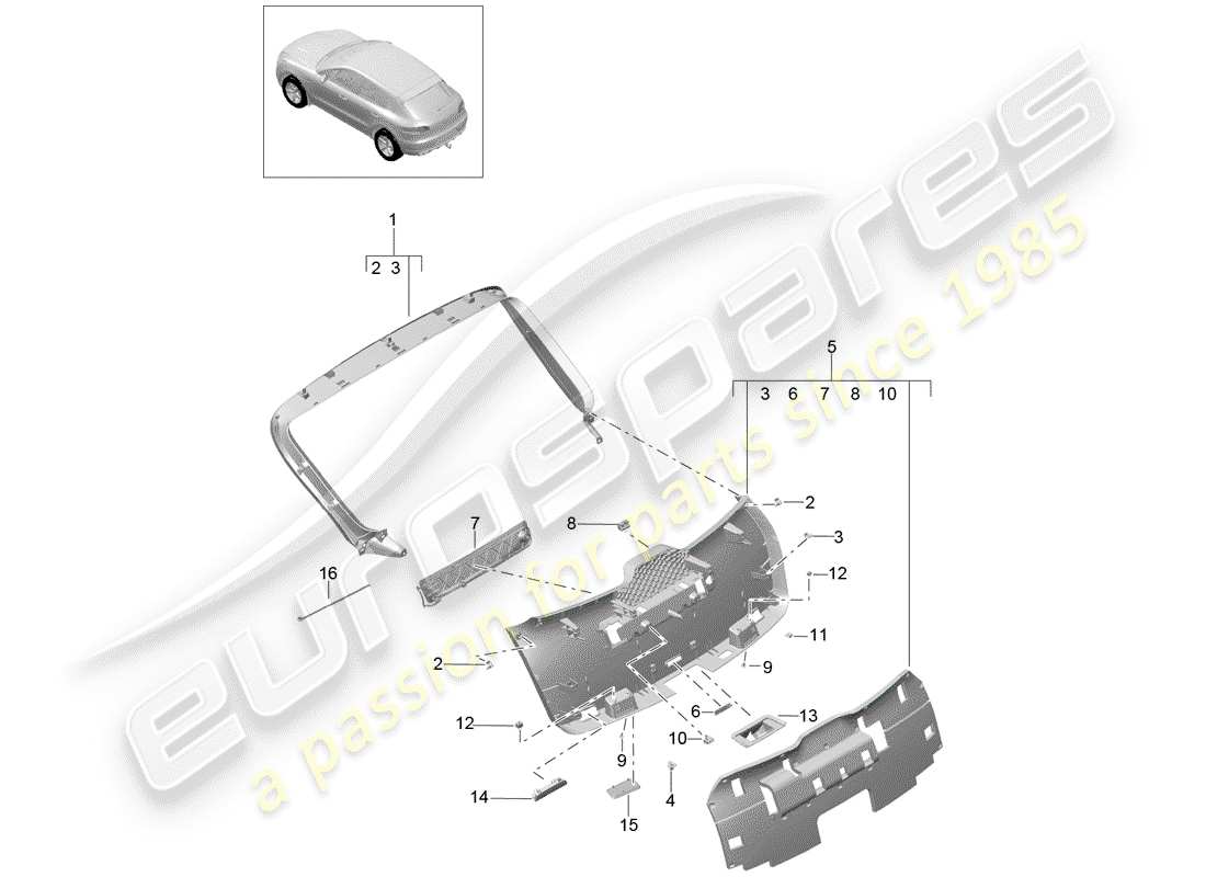 porsche 2014 (macan) trims rear lid parts diagram