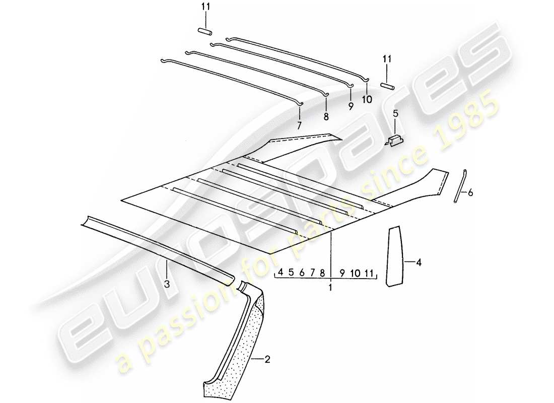 porsche 1988 (959) roof trim panel parts diagram