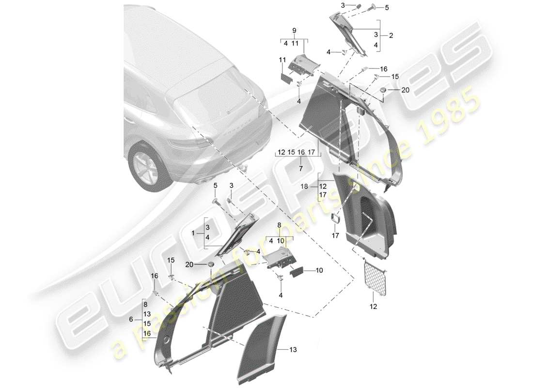 porsche 2015 (macan) trim side for luggage compartment d-pillar part diagram