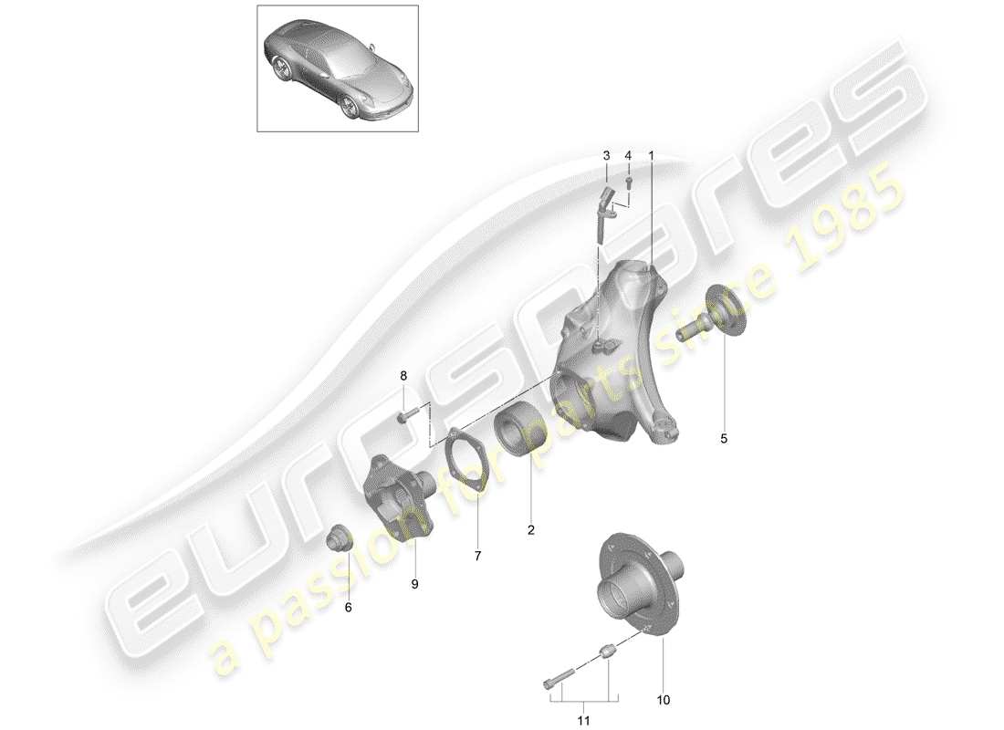 porsche 2014 (991-1) wheel carrier wheel hub parts diagram