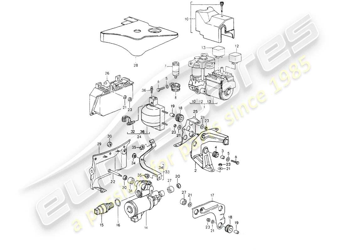 porsche 1990 (964) hydraulic unit - anti-locking brake syst. -abs- - control parts diagram