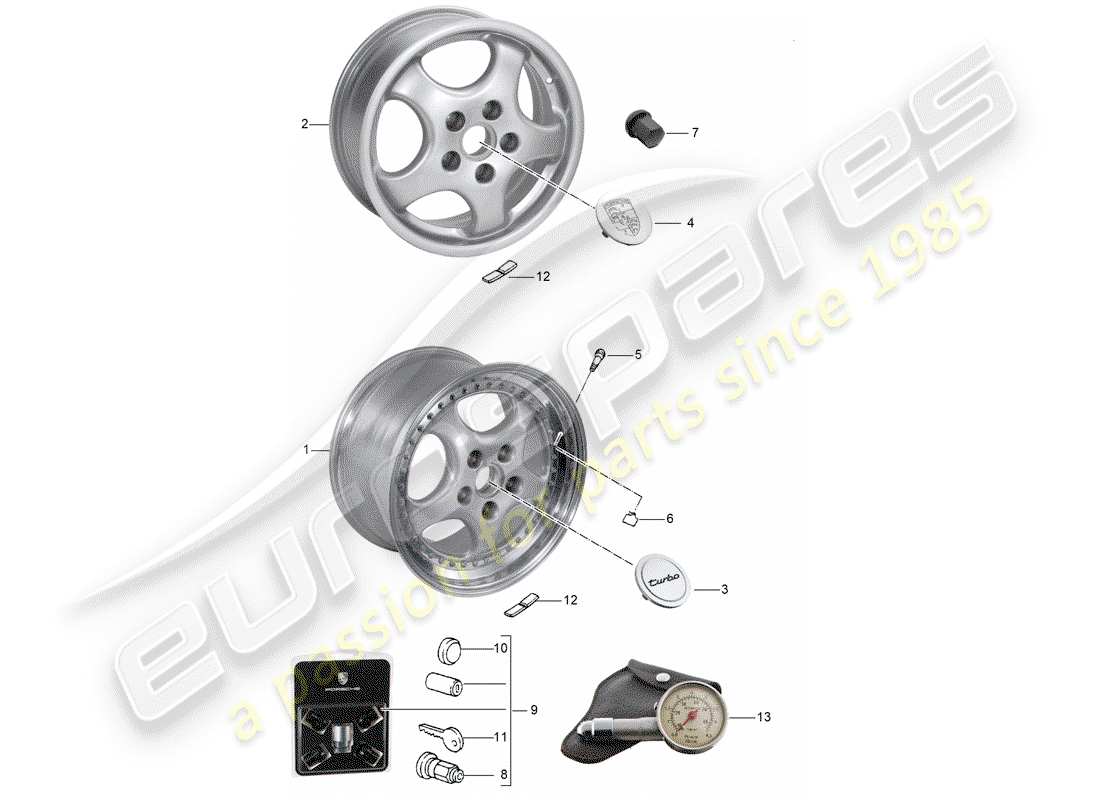 porsche 1989 (964) wheels - d - mj 1993>> parts diagram