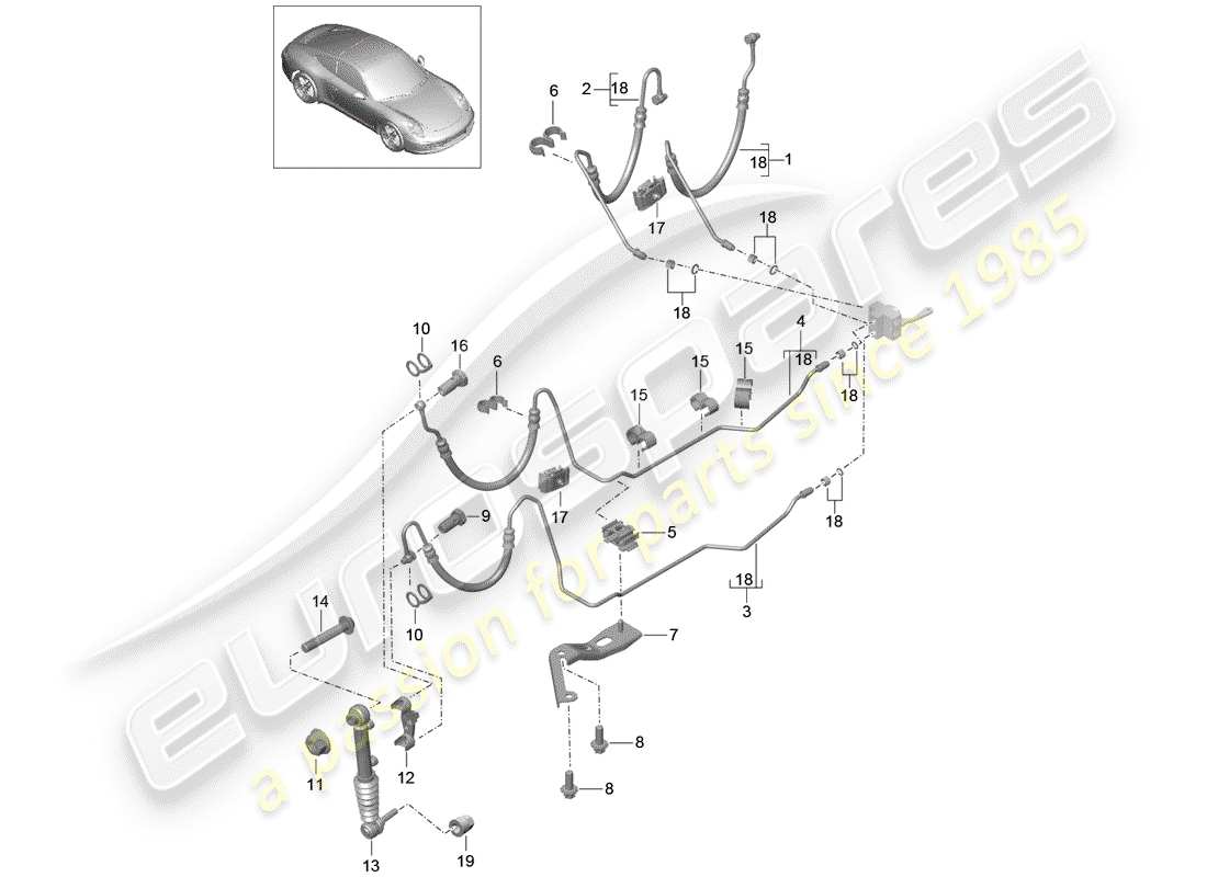 porsche 2014 (991-1) pressure line rear end damper pdcc parts diagram