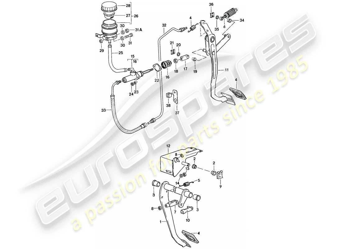 porsche 1984 (944) pedals parts diagram