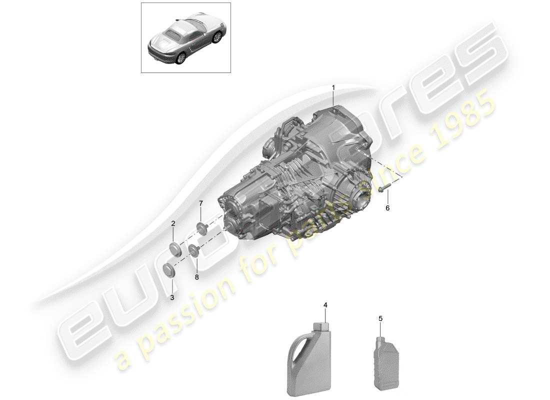 porsche 2019 (718 boxster) - pdk - gearbox parts diagram