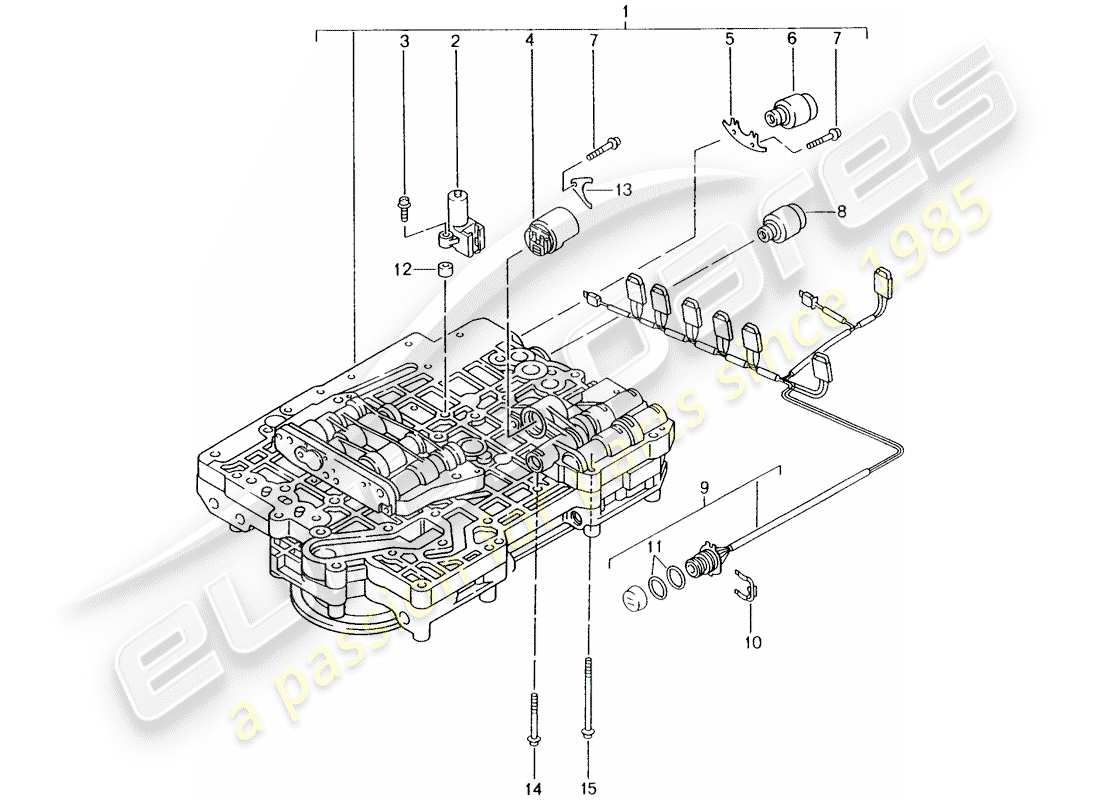 porsche boxster 986 (1999) tiptronic - - valve body - solenoid valve - pressure regulator parts diagram
