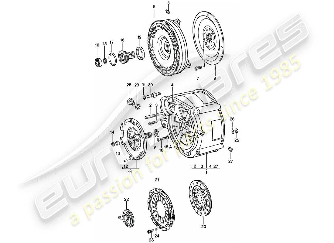 porsche 1980 (911) torque converter - converter housing - spm part diagram