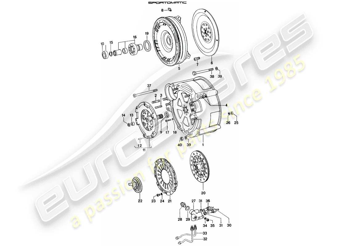 porsche 1970 (914) torque converter - converter housing parts diagram