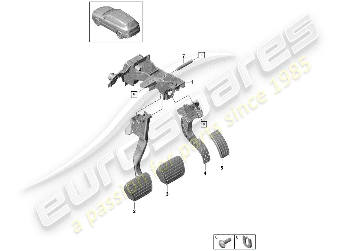 porsche 2020 (cayenne e3 9ya/9yb) brake and accel. lever mech. lhd part diagram