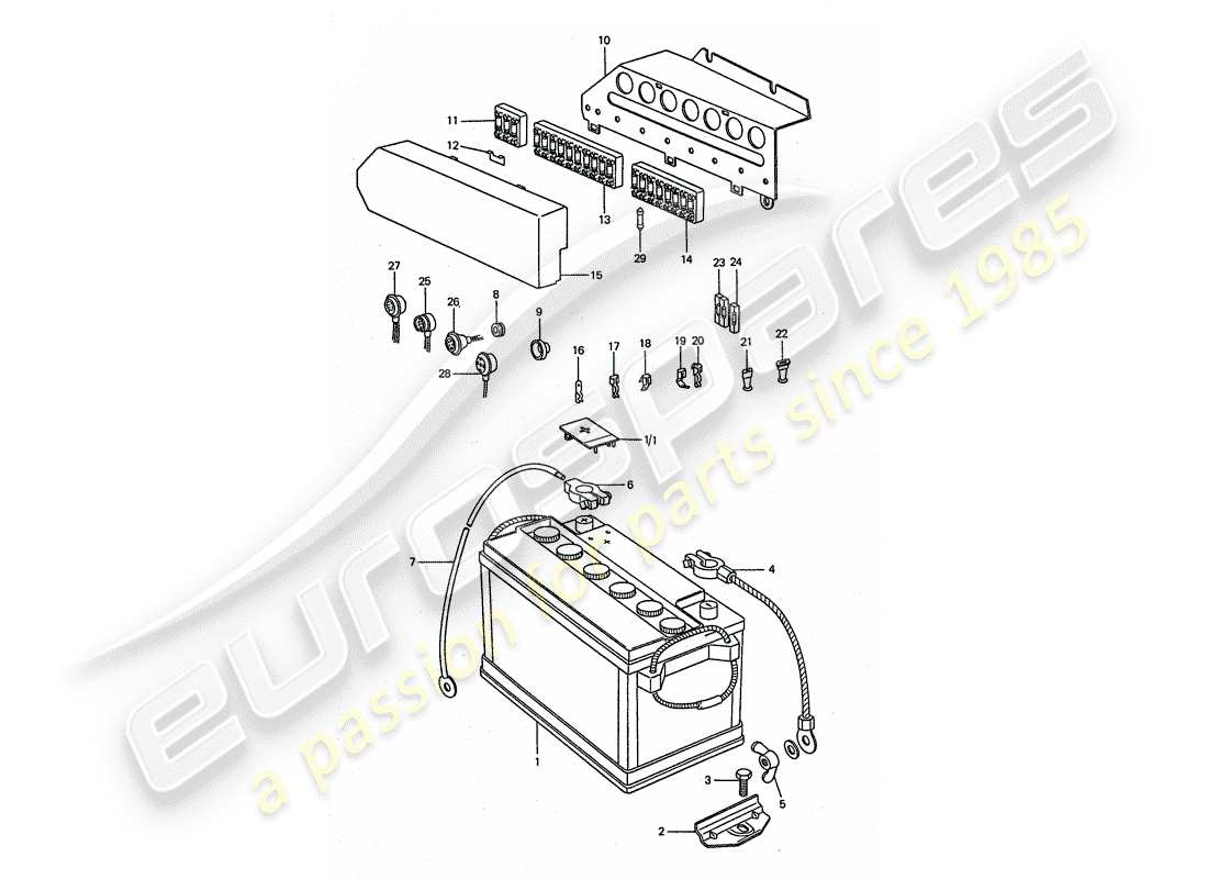 porsche 1976 (911 turbo) battery - plate part diagram
