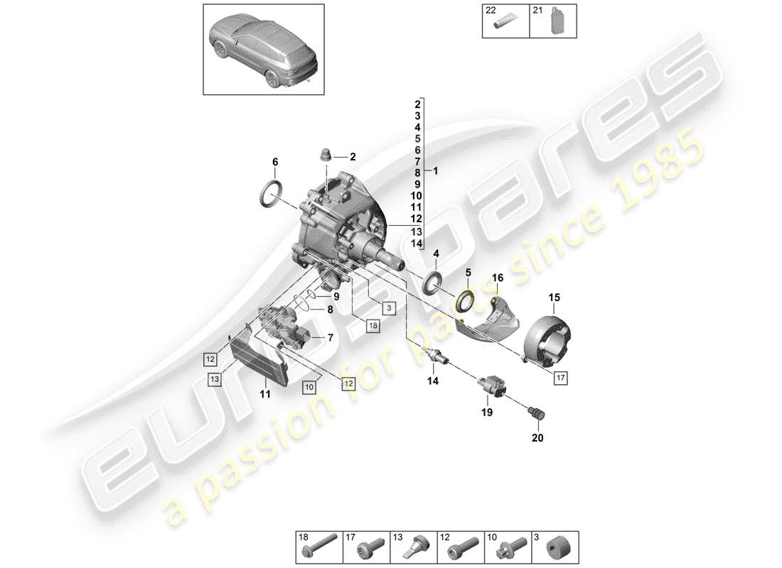 porsche 2018 (cayenne e3 9ya/9yb) transfer box ready for installation parts diagram