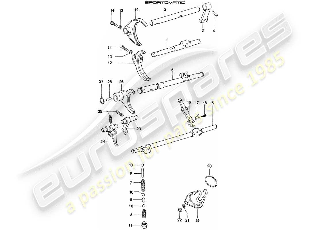 porsche 1975 (914) shift rods - shift forks - differential part diagram