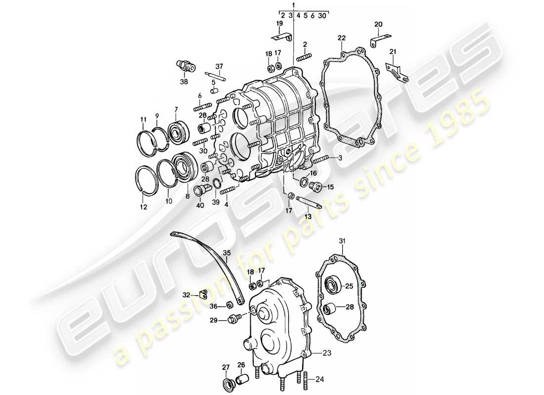 porsche 1988 (911) gear housing - transmission cover part diagram
