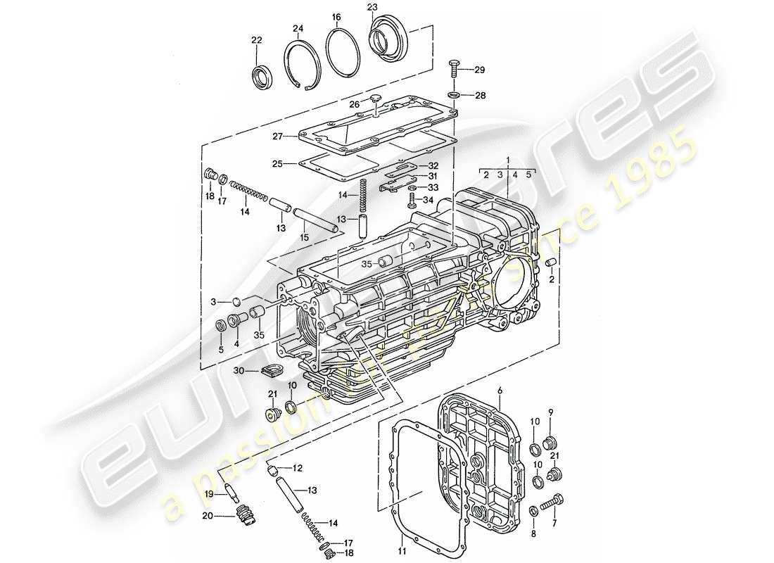 porsche 1989 (928) manual gearbox - replacement transmission - transmission case parts diagram