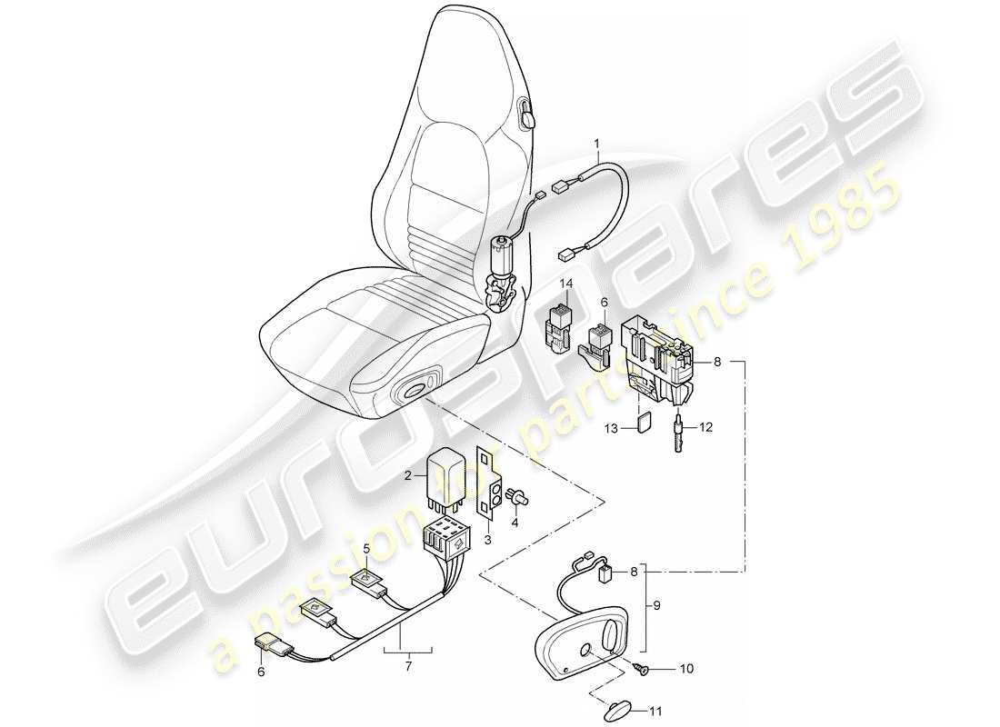 porsche 2001 (996 turbo / gt2) wiring harnesses - switch - standard seat - sports seat part diagram