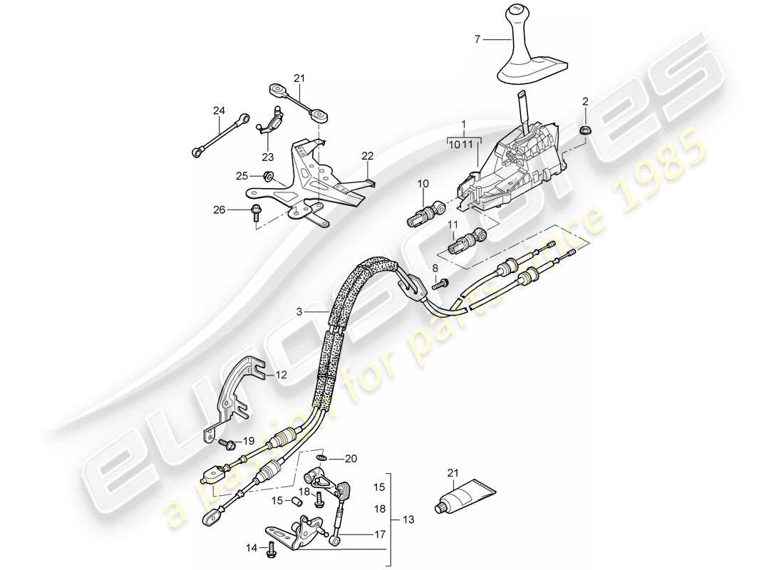 porsche 2007 (987 cayman) selector mechanism manual gearbox part diagram