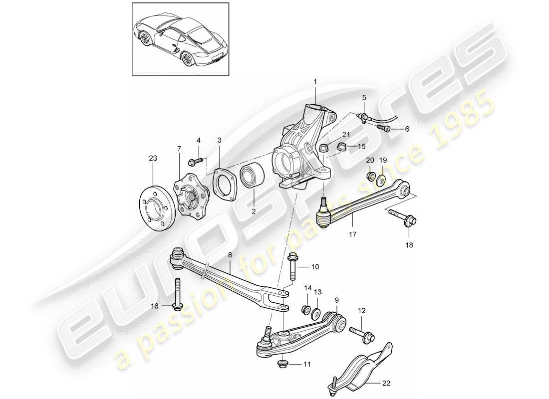 porsche 2009 (987 cayman) rear axle wheel carrier guide wheel hub part diagram