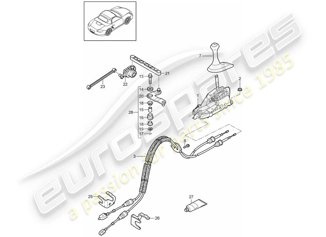 porsche 2012 (987 boxster) selector mechanism manual gearbox parts diagram