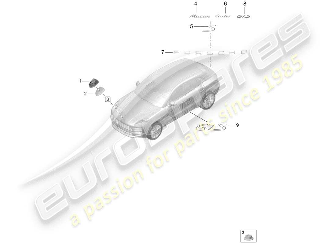 porsche 2019 (macan) inscriptions/lettering porsche crest part diagram