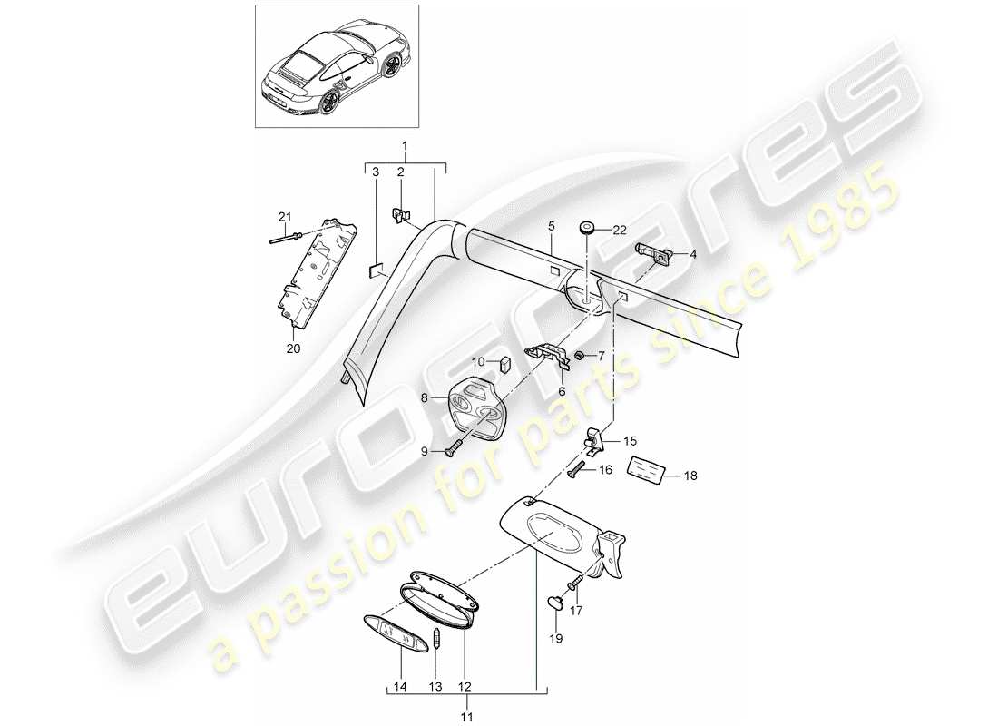 porsche 911 t/gt2rs (2011) a-pillar parts diagram
