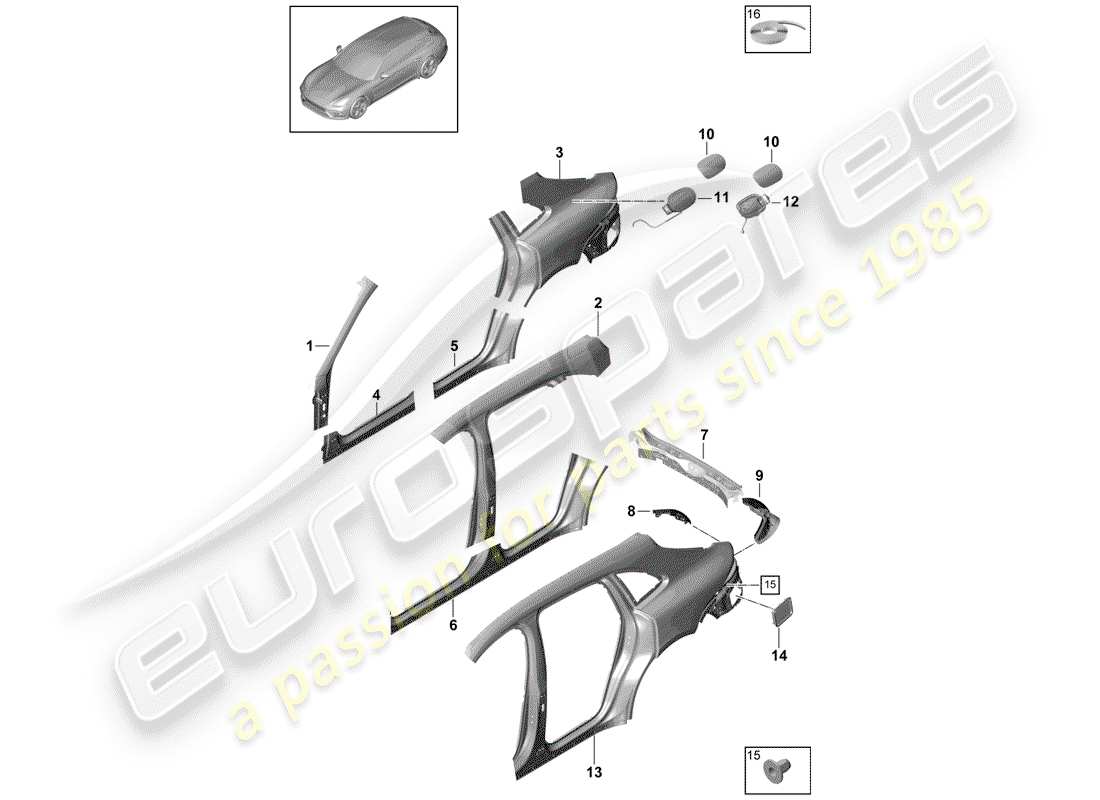 porsche 2020 (panamera 971-1) side part outer part diagram