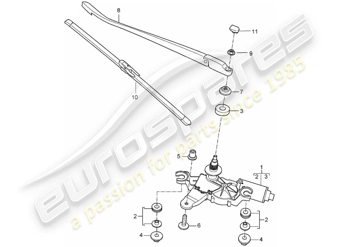 porsche 2005 (997-1) rear window wiper parts diagram
