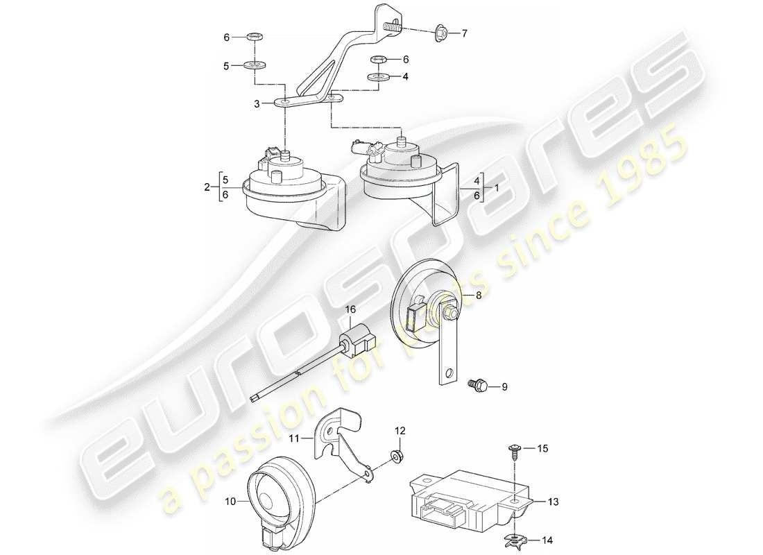 porsche 2008 (987 boxster) fanfare signal horn alarm system parts diagram