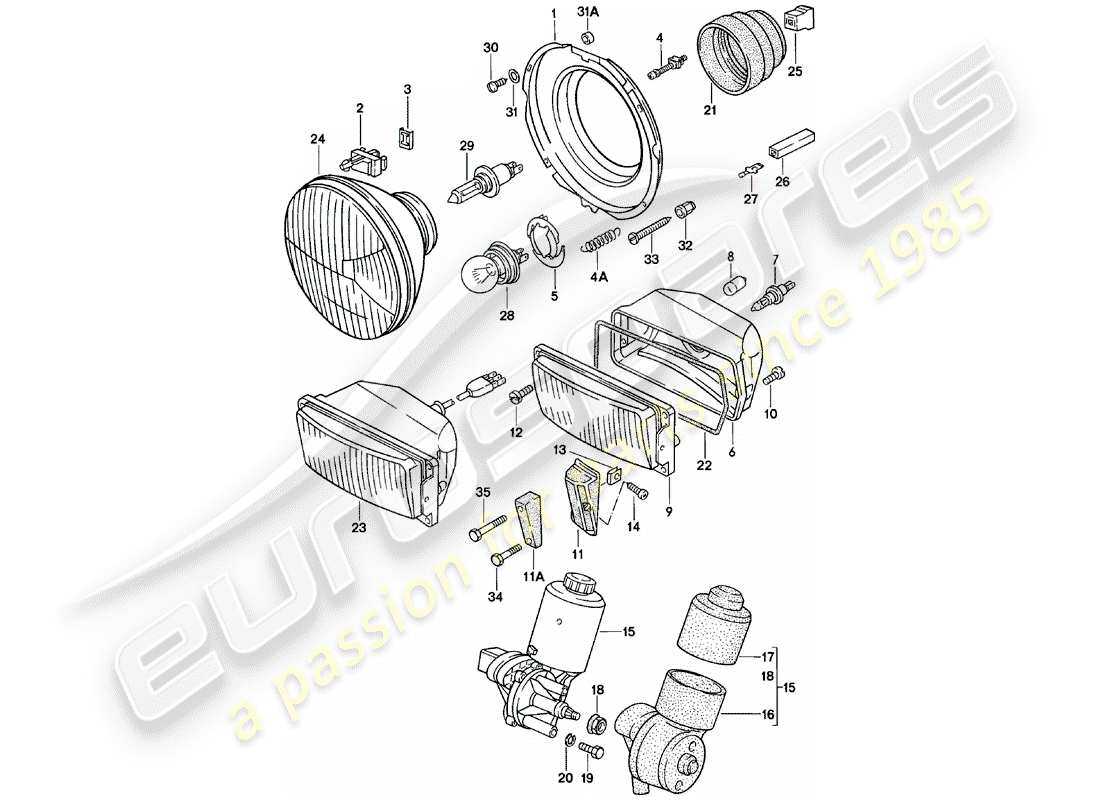 porsche 1985 (924) pop-up headlight - electric motor - for - pop-up headlight - additional headlight parts diagram