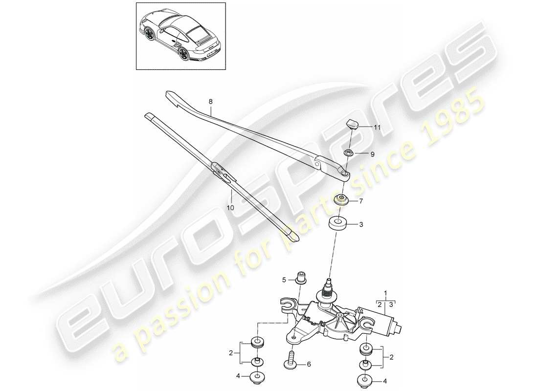 porsche 2013 (997-2 turbo / gt2 rs) rear window wiper parts diagram