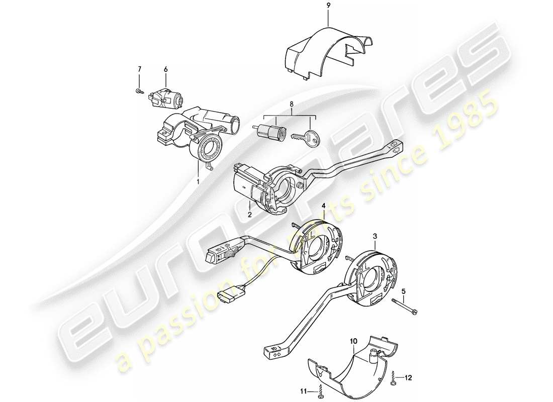 porsche 1984 (944) steering lock housing - steering column switch parts diagram