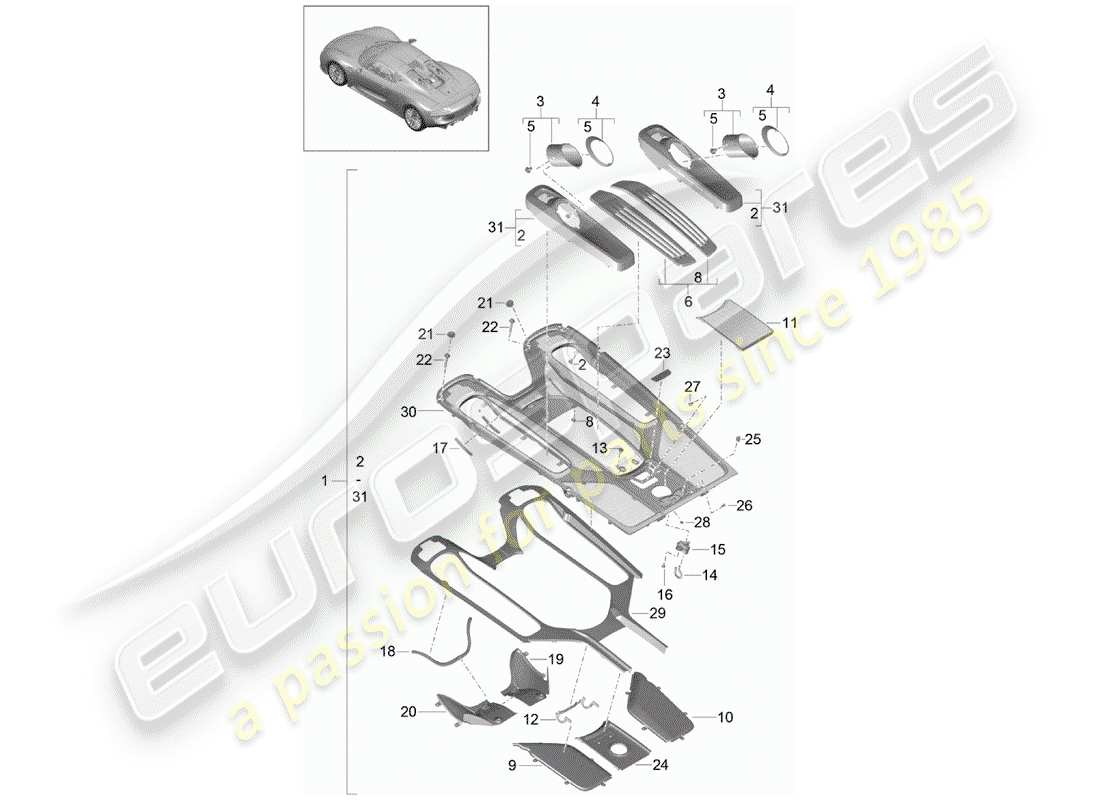 porsche 2015 (918 spyder) cover parts diagram