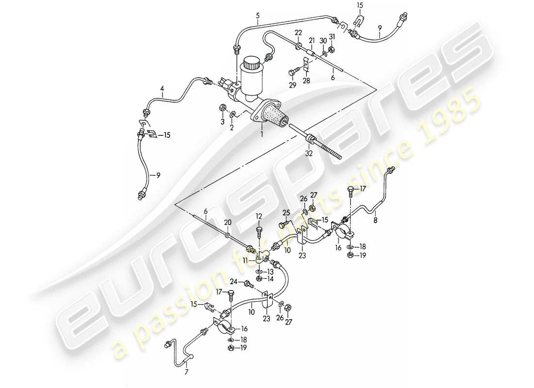porsche 1959 (356/356a) brake master cylinder - and - brake lines part diagram