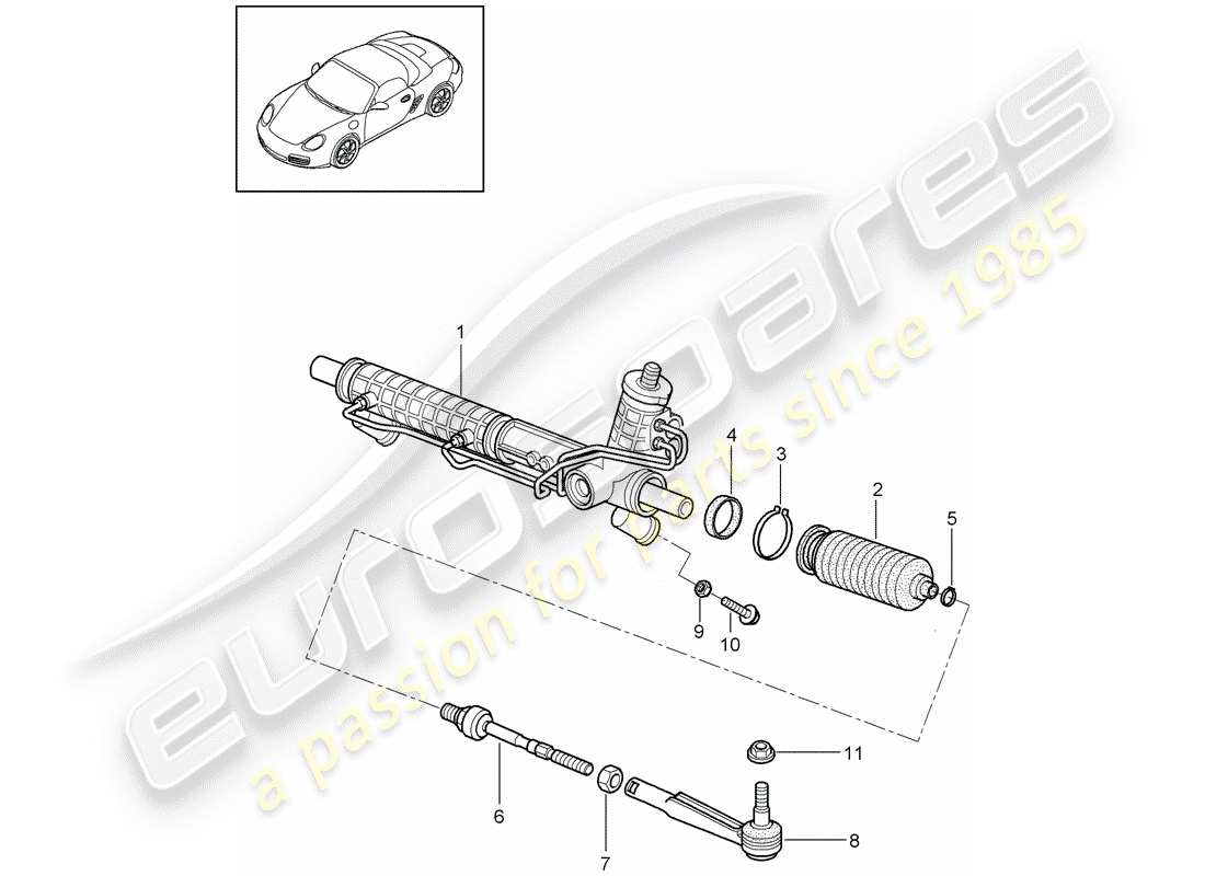 porsche 2012 (987 boxster) power steering steering gear parts diagram