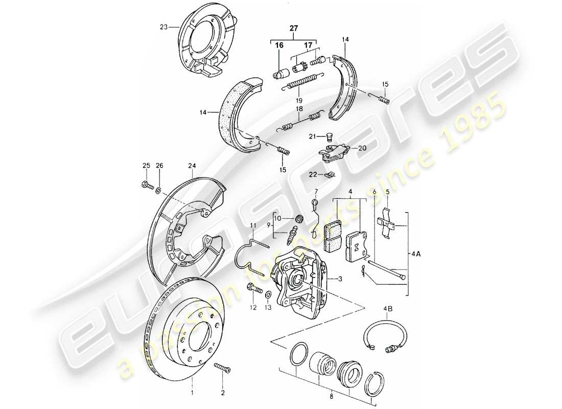 porsche 1982 (944) disc brakes - rear axle parts diagram