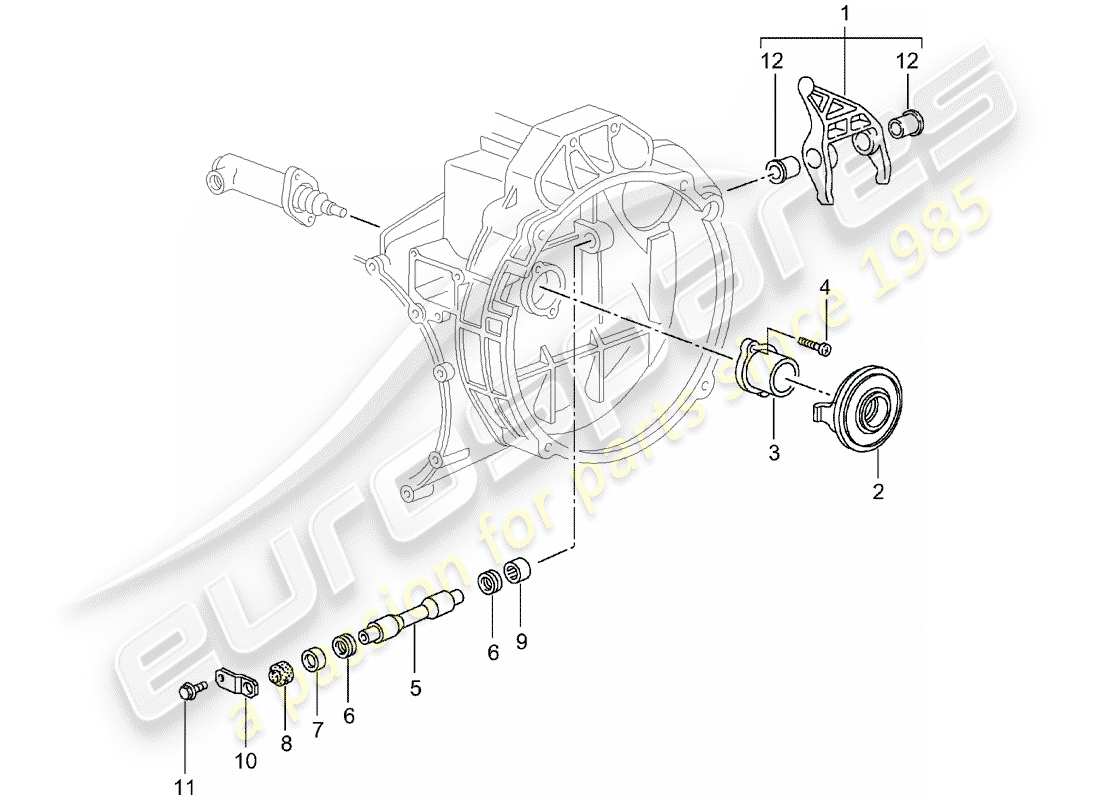 porsche 2005 (996 turbo / gt2) clutch release - clutch slave cylinder - see main and sub-group: - 7/02/08 part diagram