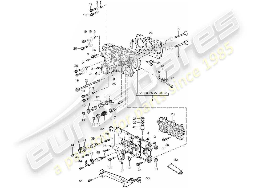 porsche 2008 (987 boxster) cylinder head parts diagram