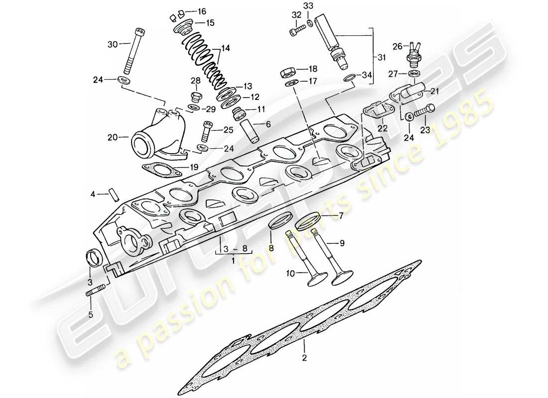 porsche 1989 (944) cylinder head - valves parts diagram