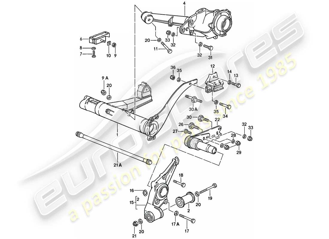 porsche 1987 (944) rear axle carrier - rear axle steering parts diagram